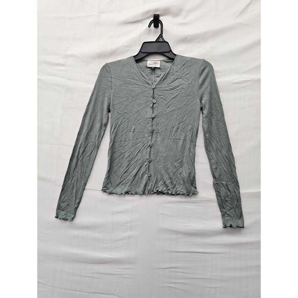 Universal Thread Womens Ribbed Lettuce Edge Cardigan Green Rayon Size XS